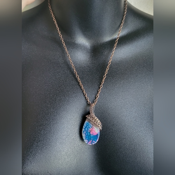 Grimalkin Arts Jewelry - Handmade Wire Wrapped Dragon Agate Pendant in Copper
